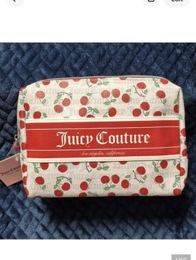 Juicy Couture Cherry Print Cosmetic Pouch W 1 Travel Toiletry Bottle, New W Tags